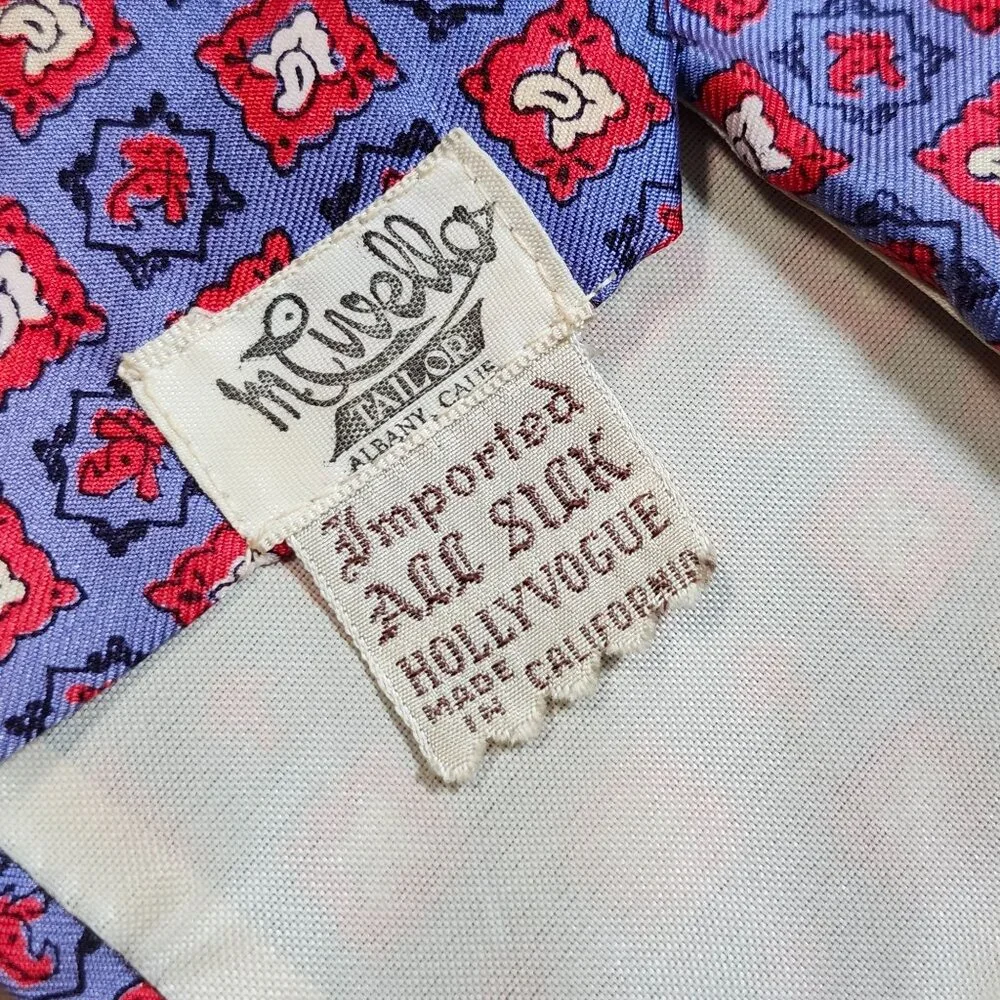 50s 60s Vintage Hollyvogue M Civello Tailor Silk Tie Geometric Pattern